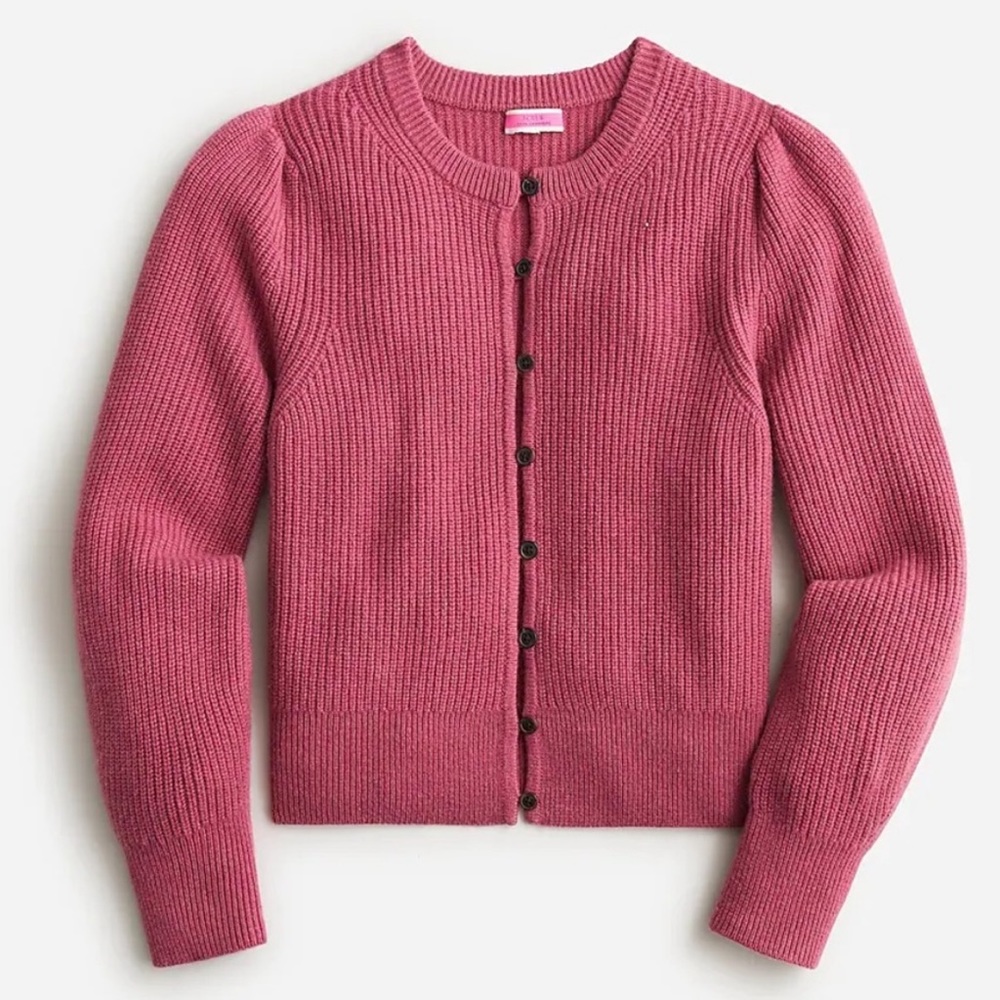 J. Crew Cashmere Puff Sleeve Cardigan Sweater Icy Rose Extra Small D